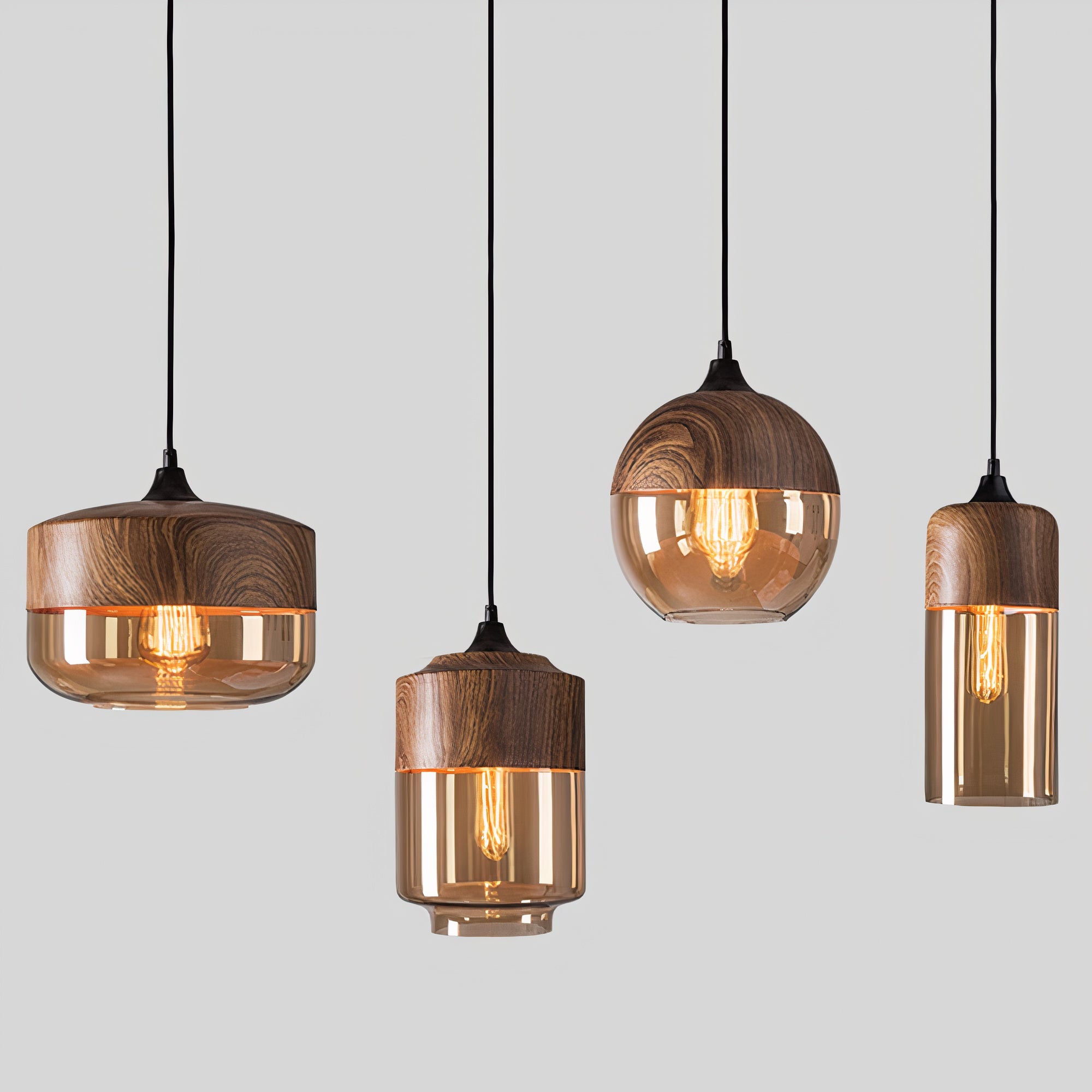 Wood and Coloured Glass Pendant Light | Warm, Modern Design