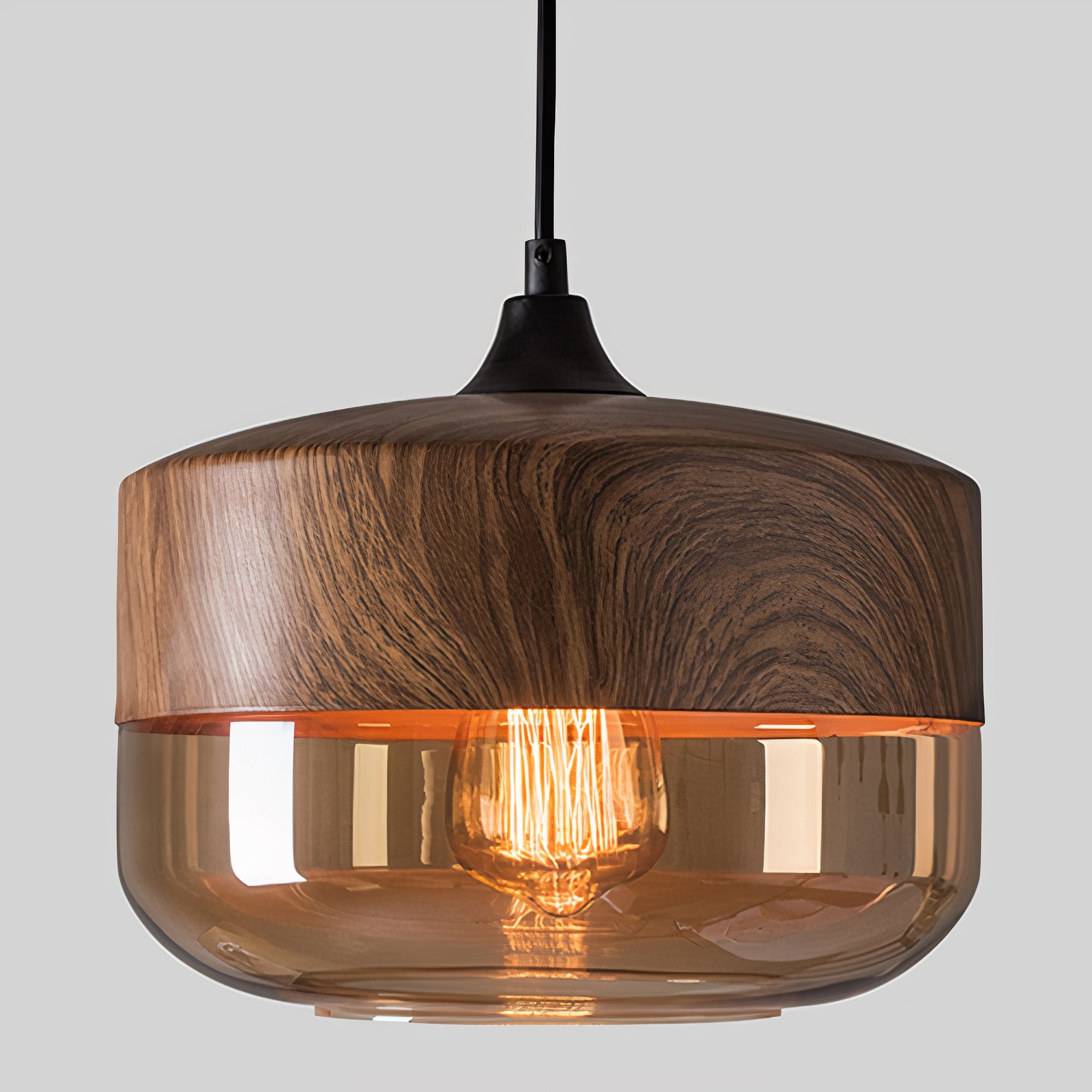Wood and Coloured Glass Pendant Light | Warm, Modern Design