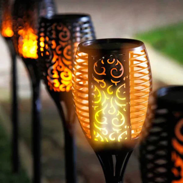 Solar Garden Torches | Set of 4, IP65 Weatherproof, Warm White