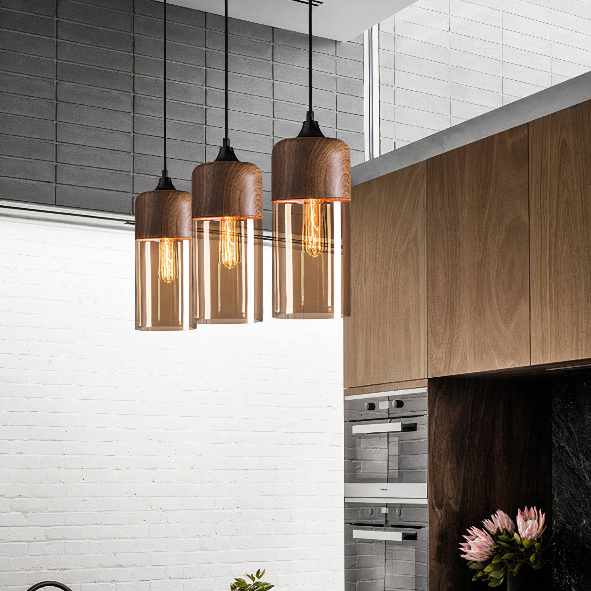Wood and Coloured Glass Pendant Light | Warm, Modern Design