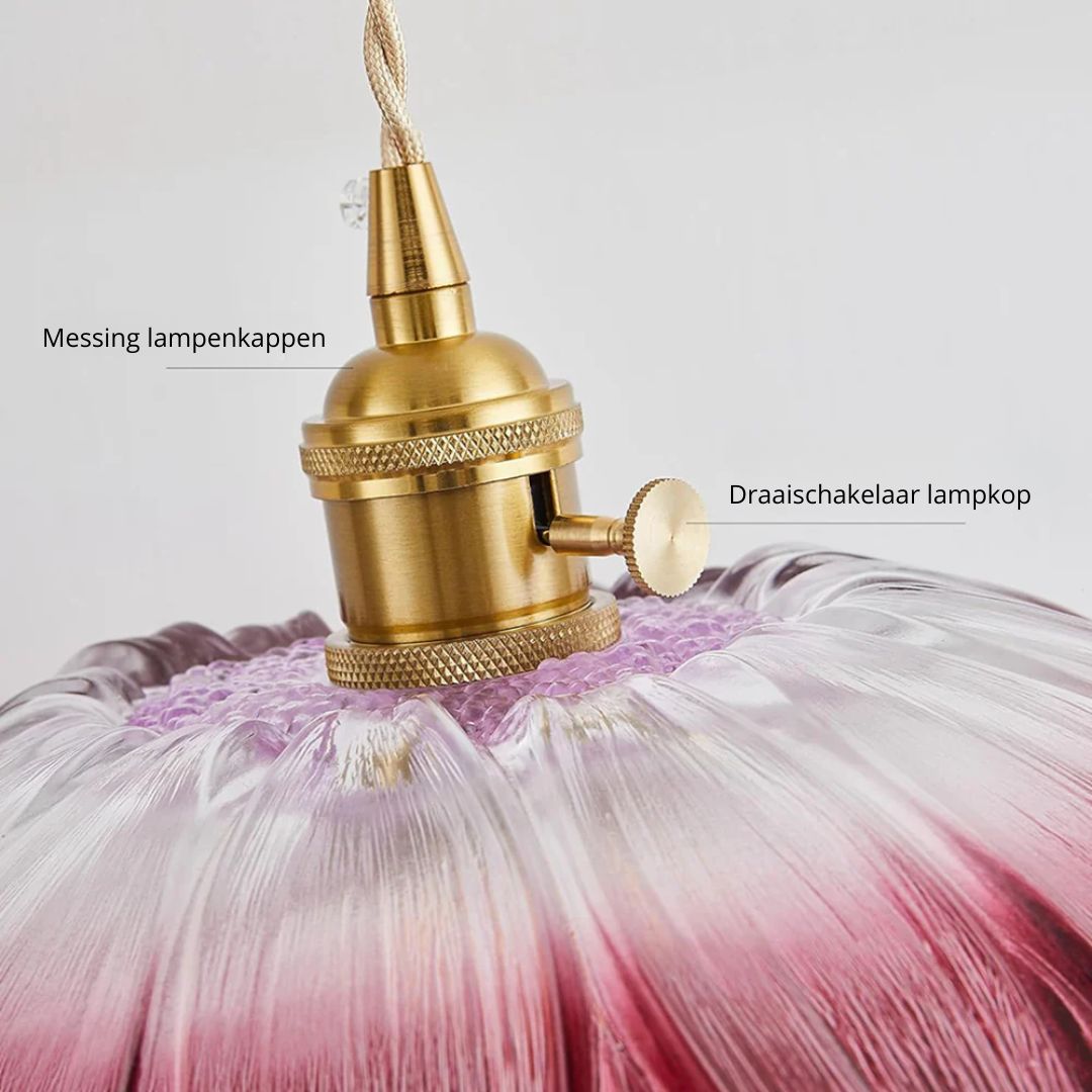 Ribbed Glass Pendant Light | Floral Form, Gold Fitting