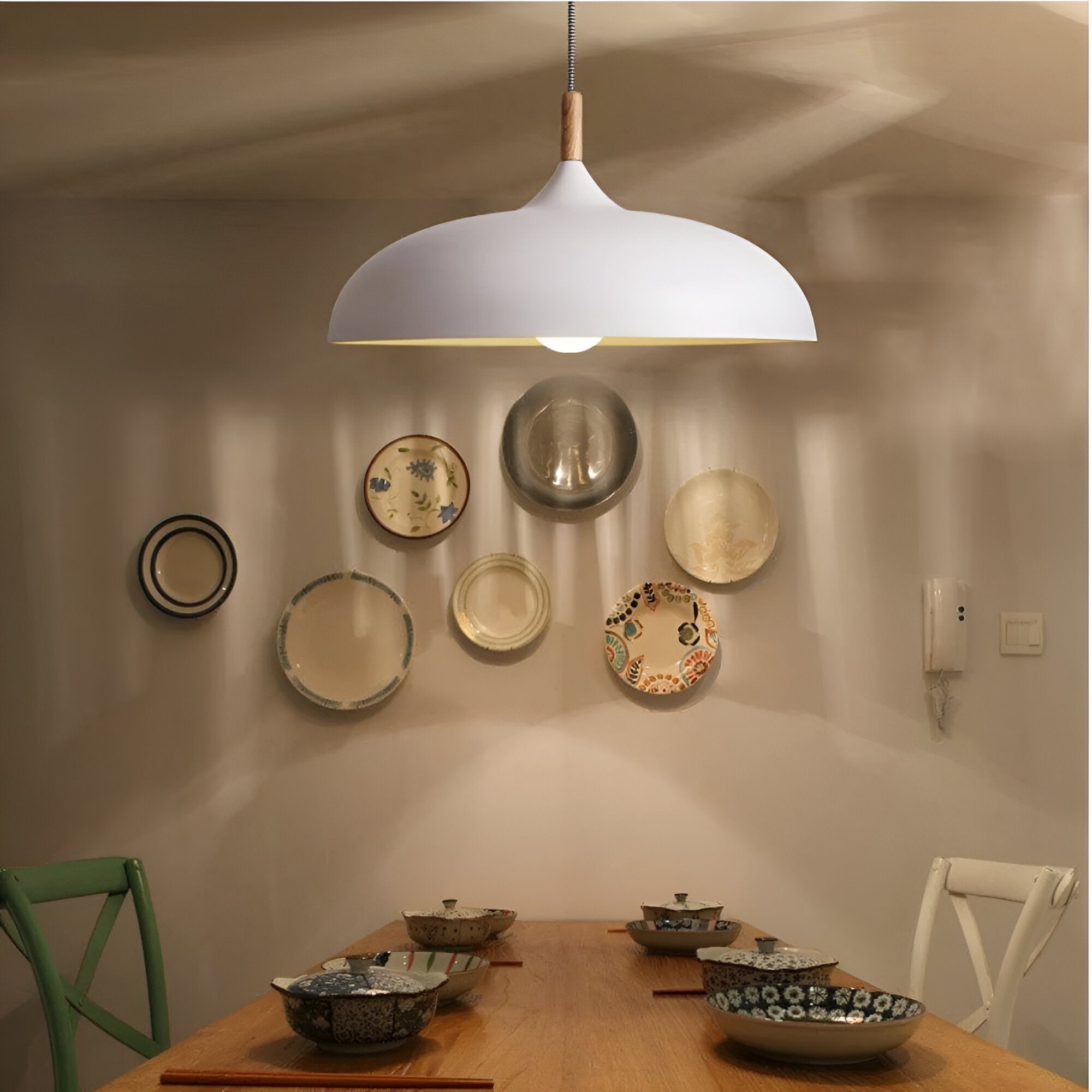 Wood and Iron Pendant Light | Japandi Style, E27, 4 Sizes