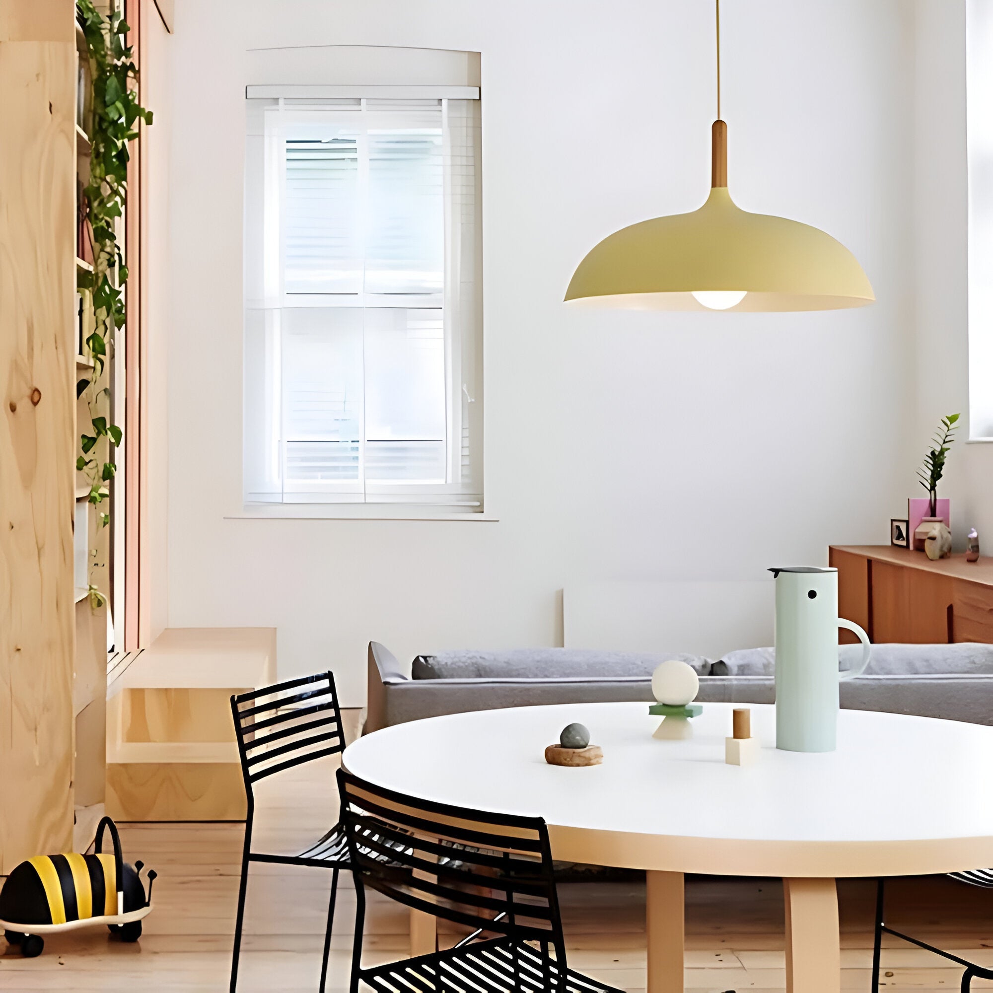 Wood and Iron Pendant Light | Japandi Style, E27, 4 Sizes