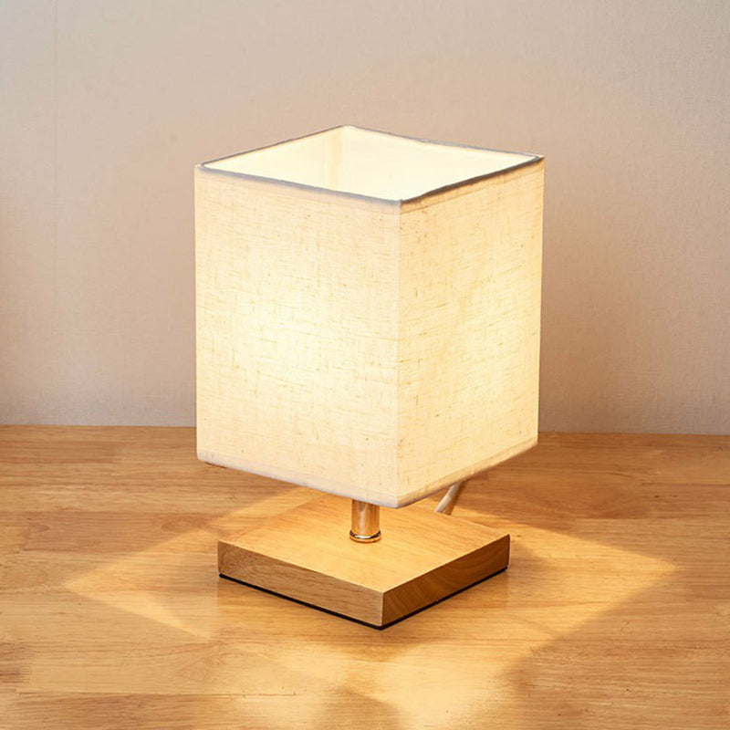 Wood Base Table Lamp with Linen Shade | Japandi Style, E27