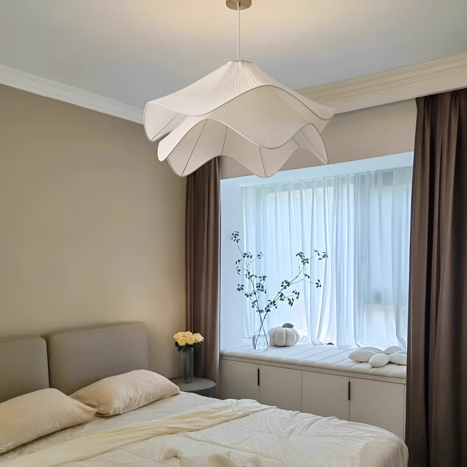 Japandi Fabric Pendant Light | Soft Ambient Glow, Iron Frame