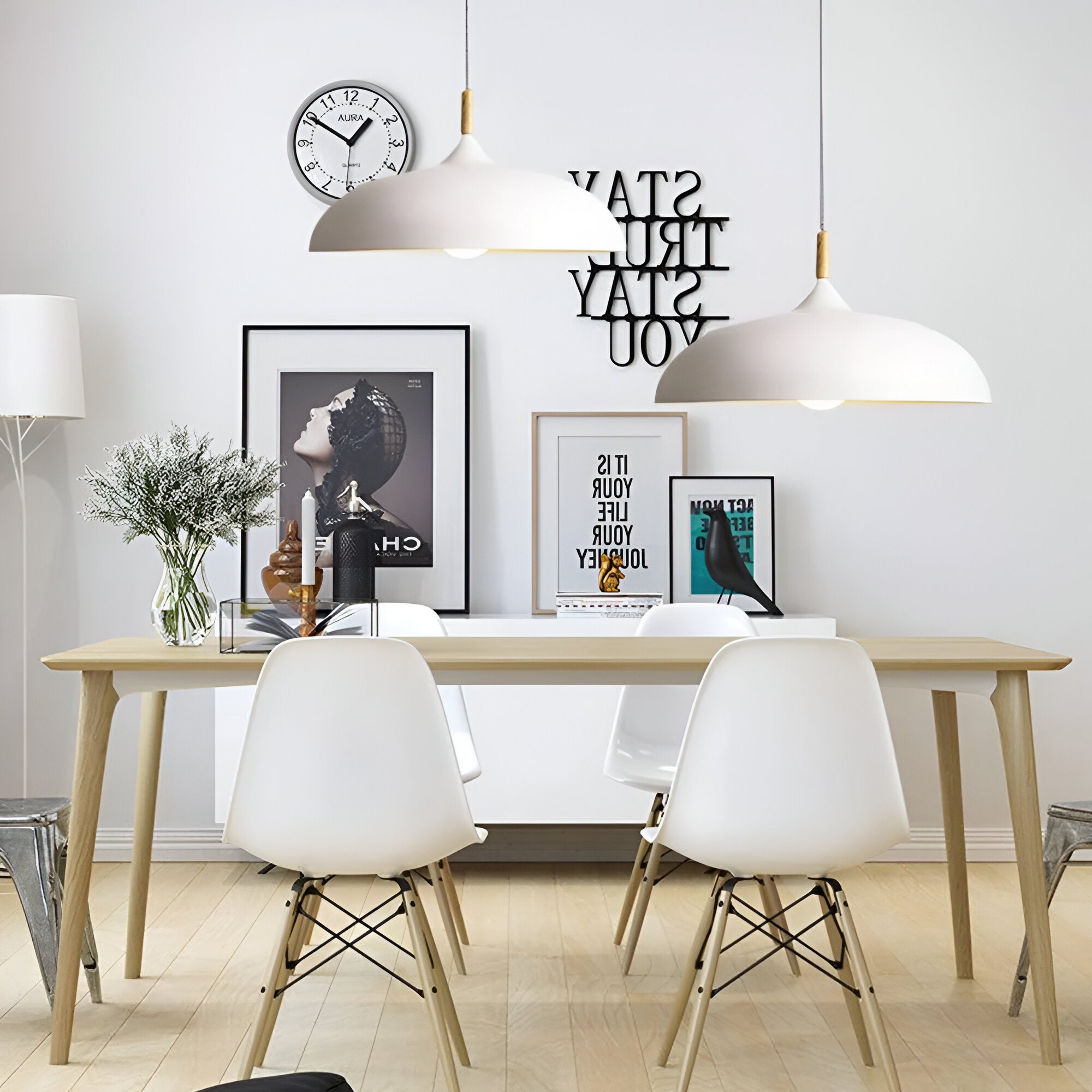 Wood and Iron Pendant Light | Japandi Style, E27, 4 Sizes