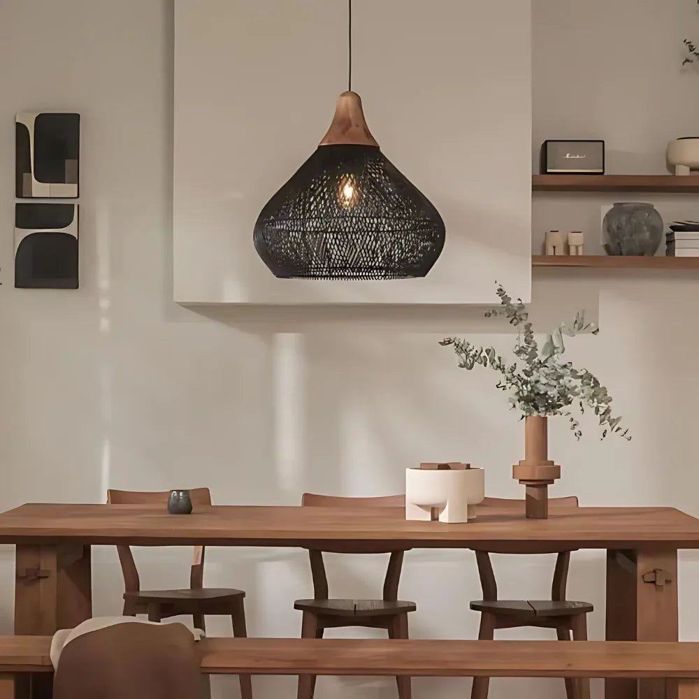 Rattan Pendant Light | Boho Handwoven, Natural or Black