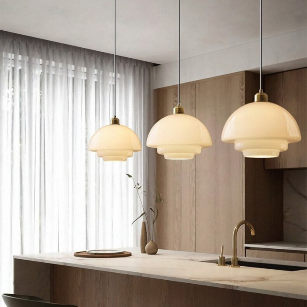 Art Deco Glass Pendant Light | Brass and Glass, Three Shapes