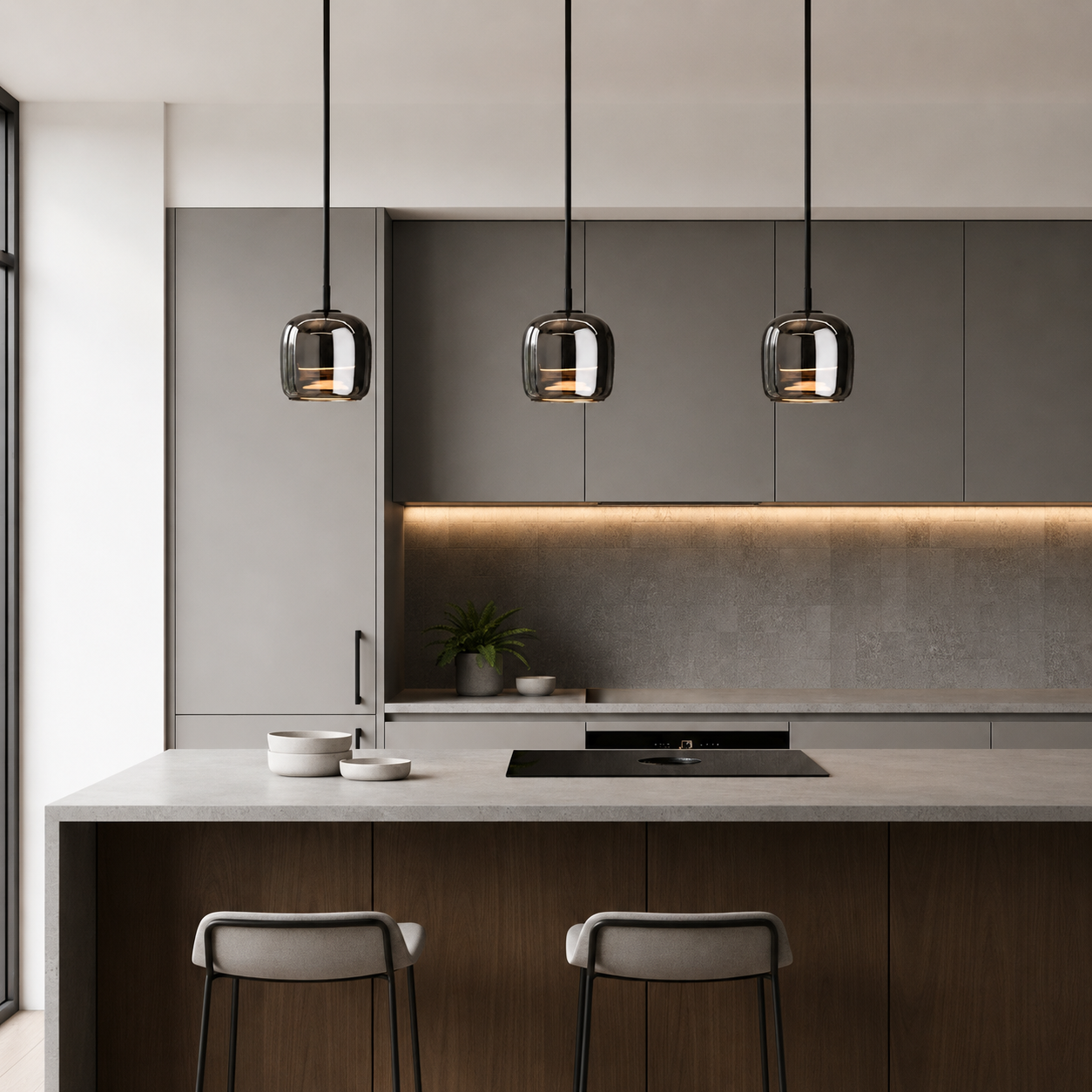 Smoked Glass Globe Pendant Light | Integrated LED, 3000K Warm White