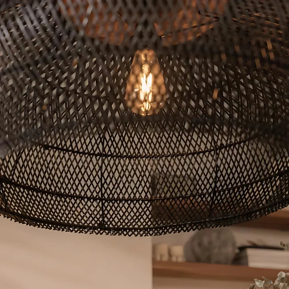 Rattan Pendant Light | Boho Handwoven, Natural or Black