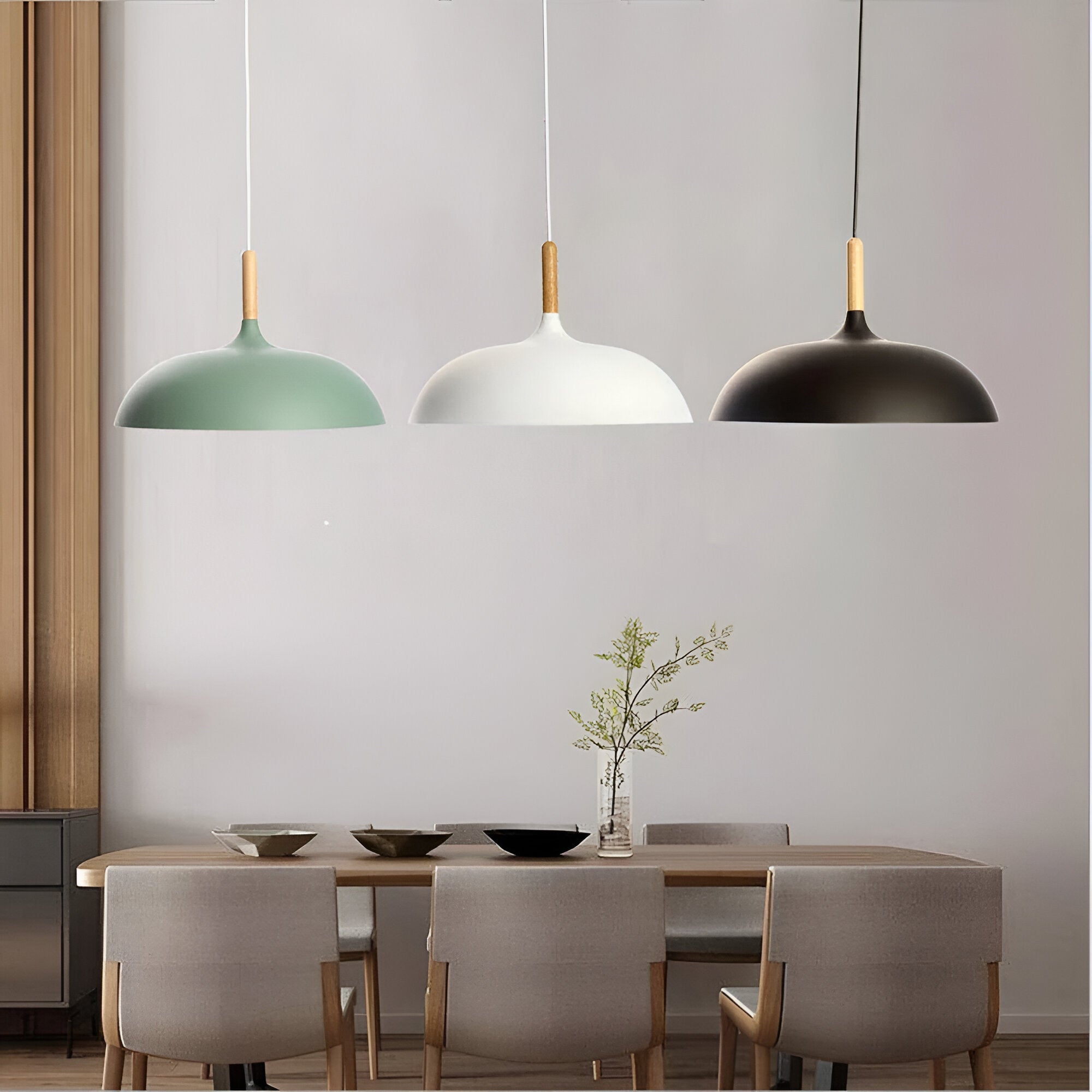 Wood and Iron Pendant Light | Japandi Style, E27, 4 Sizes