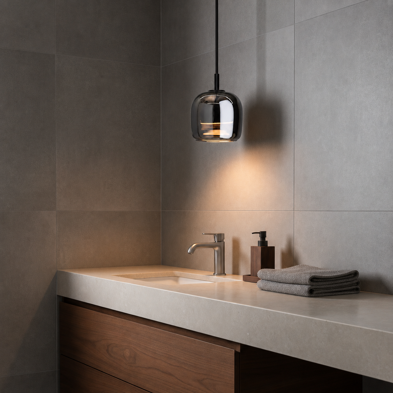 Smoked Glass Globe Pendant Light | Integrated LED, 3000K Warm White