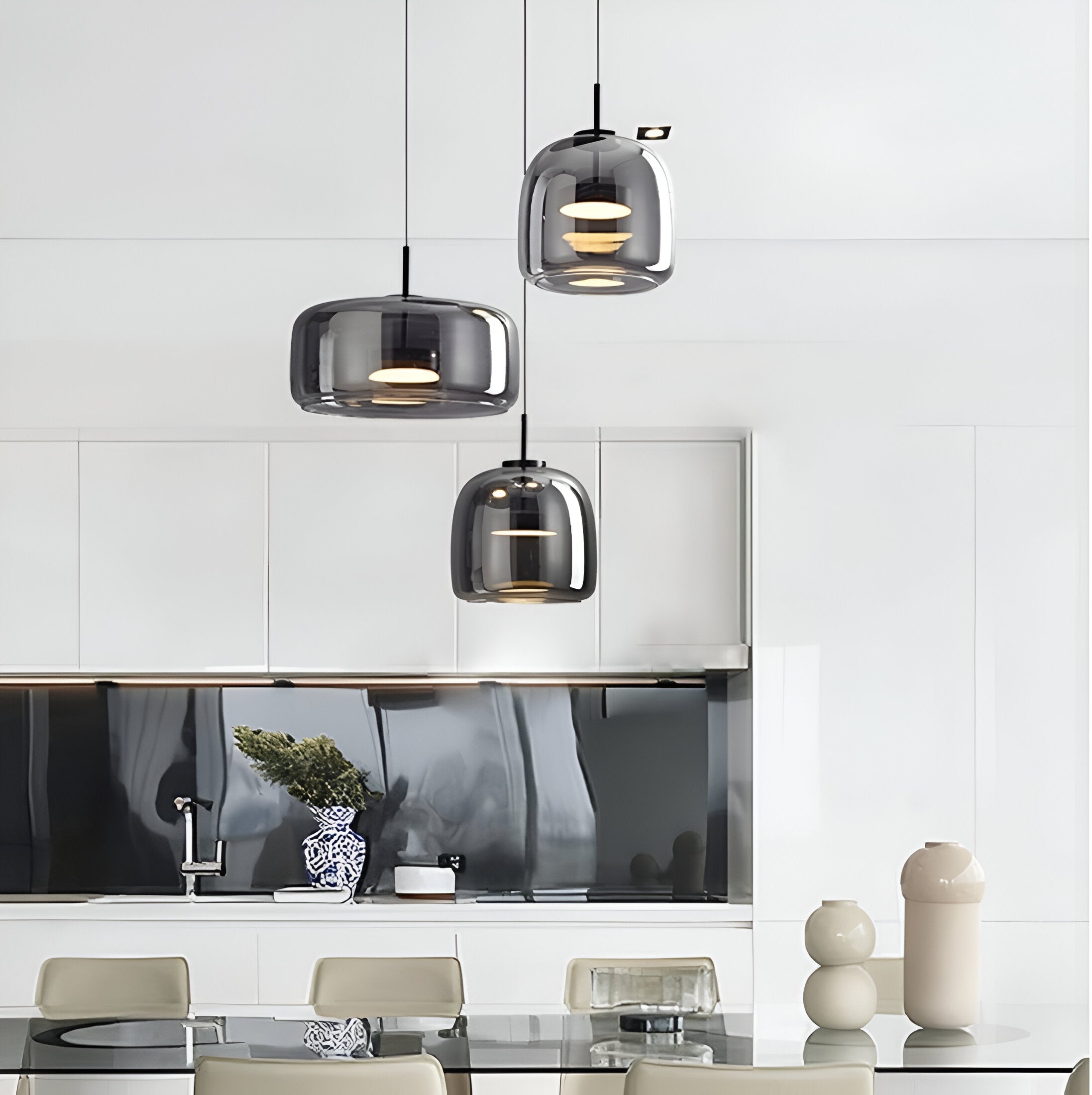 Retro Glass Pendant Light | Hand-Blown Smoke Glass, Switchable CCT