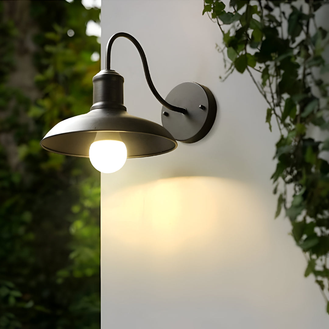 Industrial Gooseneck Outdoor Wall Light | Bowl Shade, IP65 Rated