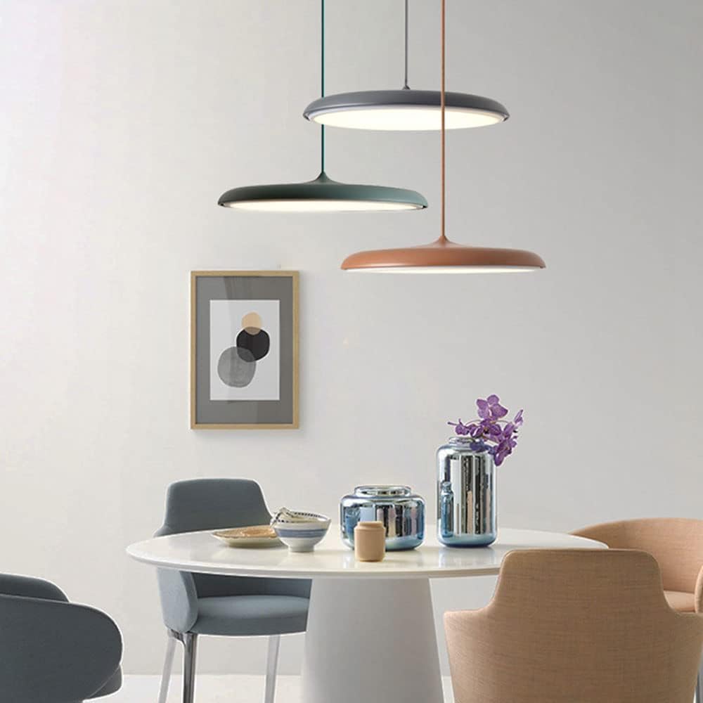 Round Metal Pendant Light | Coloured LED, Scandinavian Style