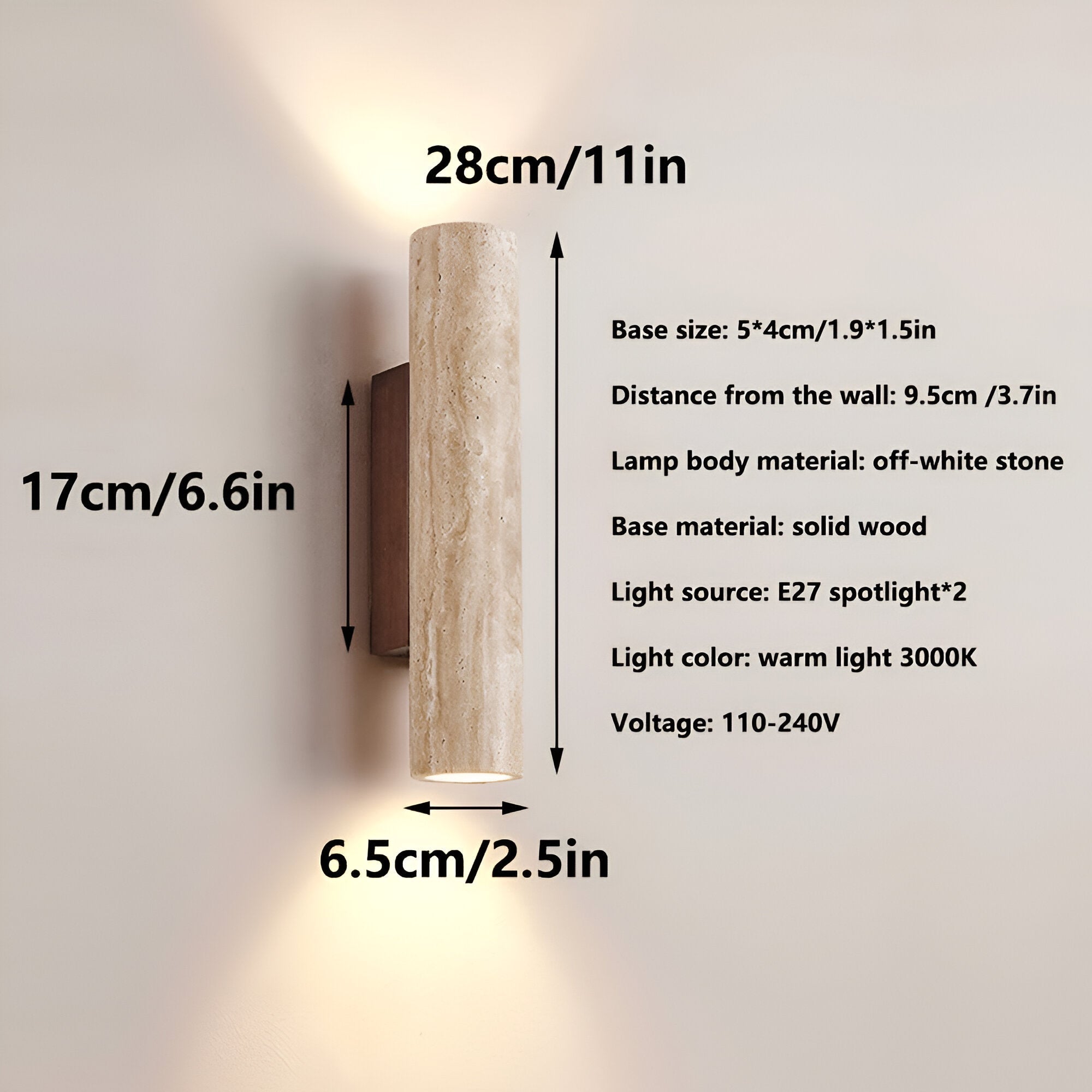 Travertine Tube Wall Sconce | Japandi Style, Natural Stone