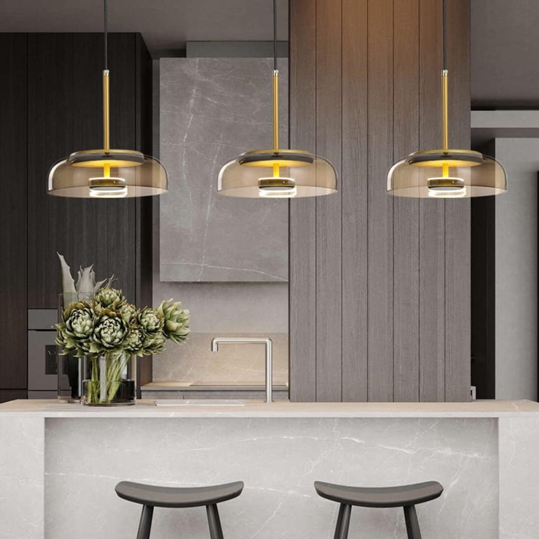 Round Glass Pendant Light | LED, Adjustable Drop, Glass and Metal