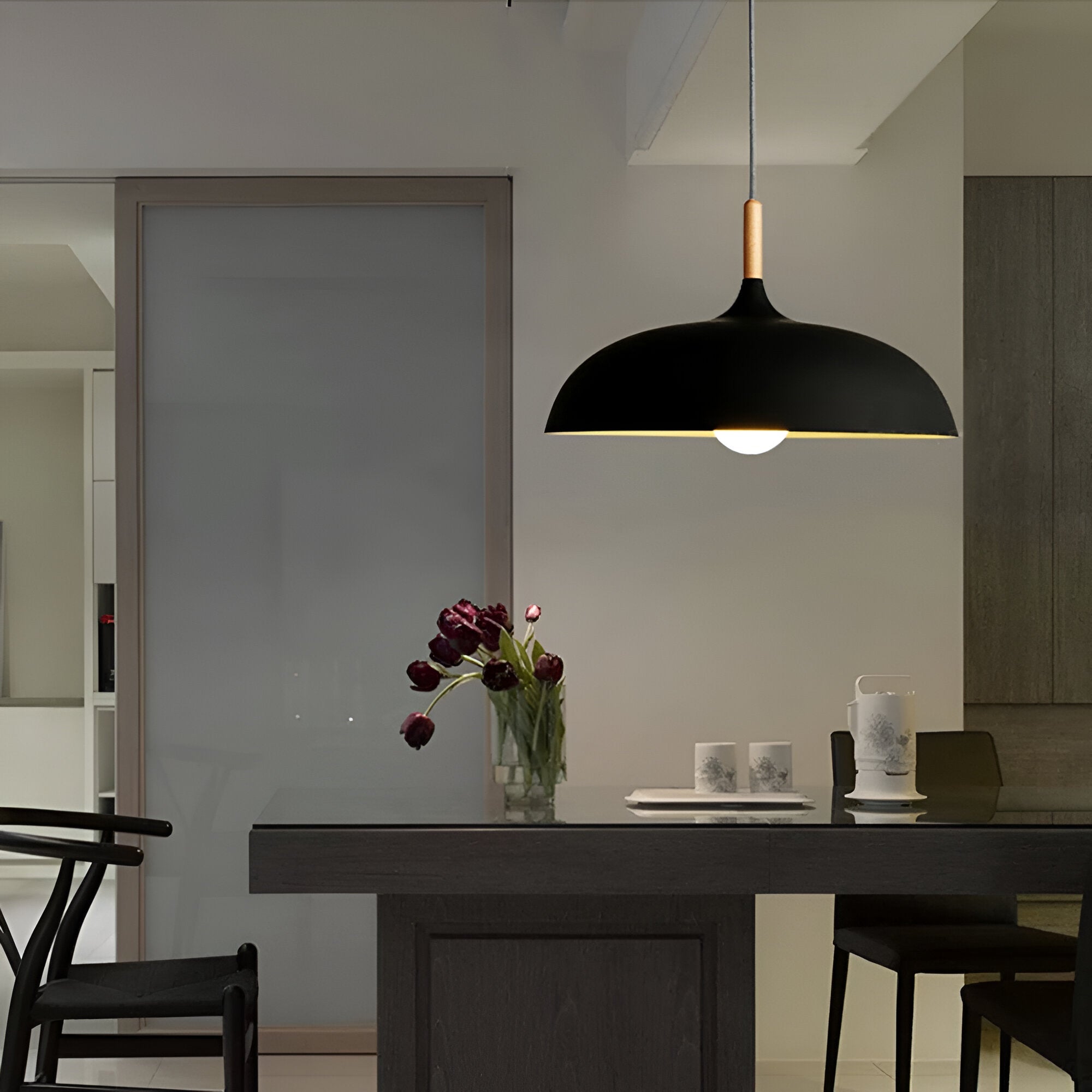 Wood and Iron Pendant Light | Japandi Style, E27, 4 Sizes