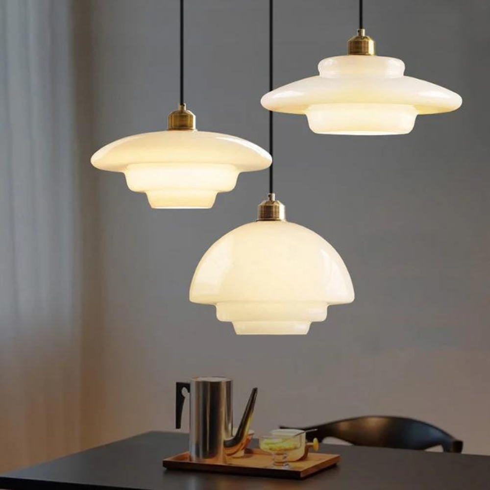 Art Deco Glass Pendant Light | Brass and Glass, Three Shapes