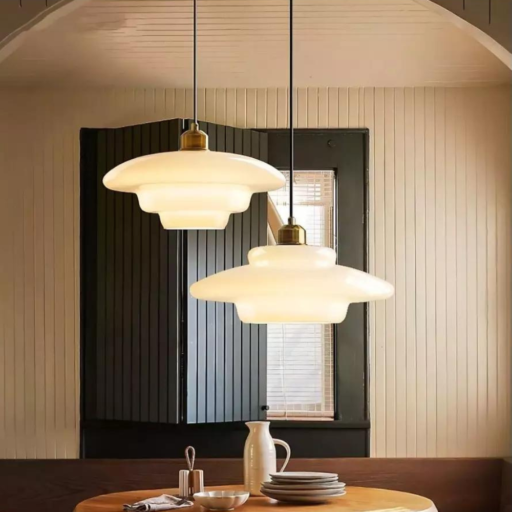 Art Deco Glass Pendant Light | Brass and Glass, Three Shapes