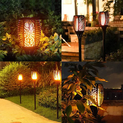 Solar Garden Torches | Set of 4, IP65 Weatherproof, Warm White