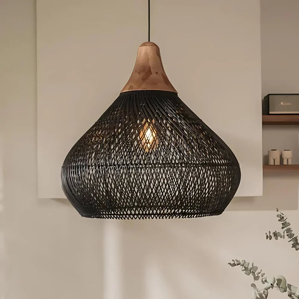 Rattan Pendant Light | Boho Handwoven, Natural or Black