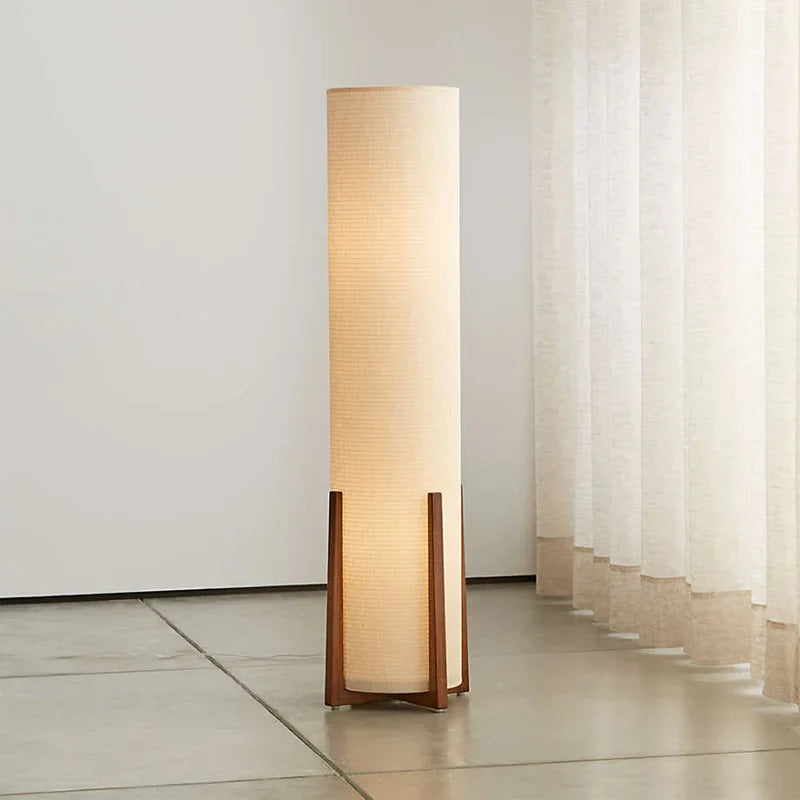Ash Wood Floor Lamp with Linen Shade | Japandi Style, Natural Timber
