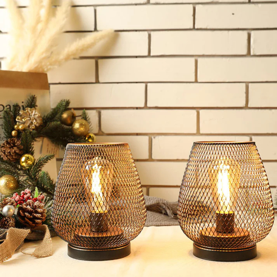 Black Metal LED Lantern | Battery Operated, Warm White Light