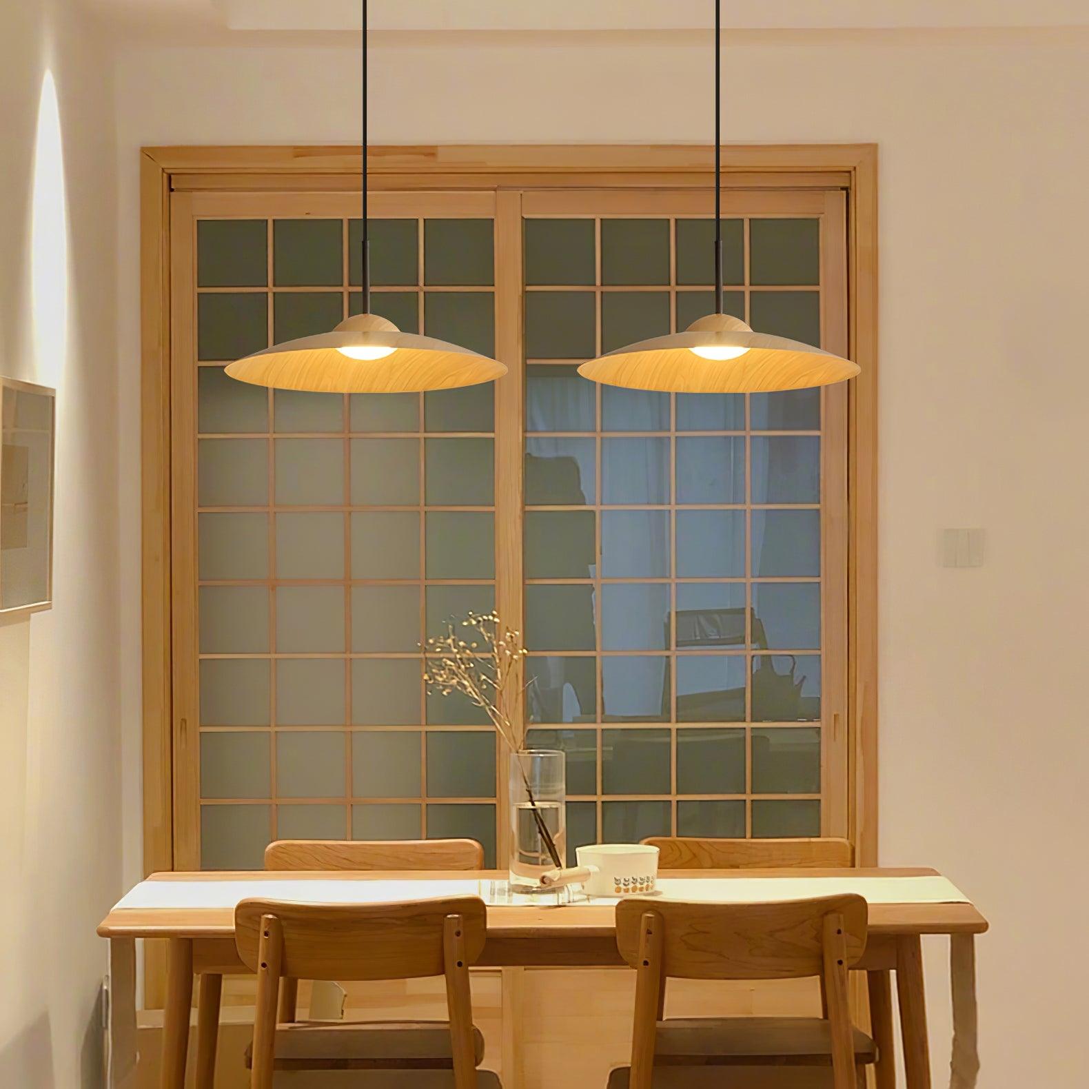 Round Pendant Light | Japandi Wood-Look, Integrated LED