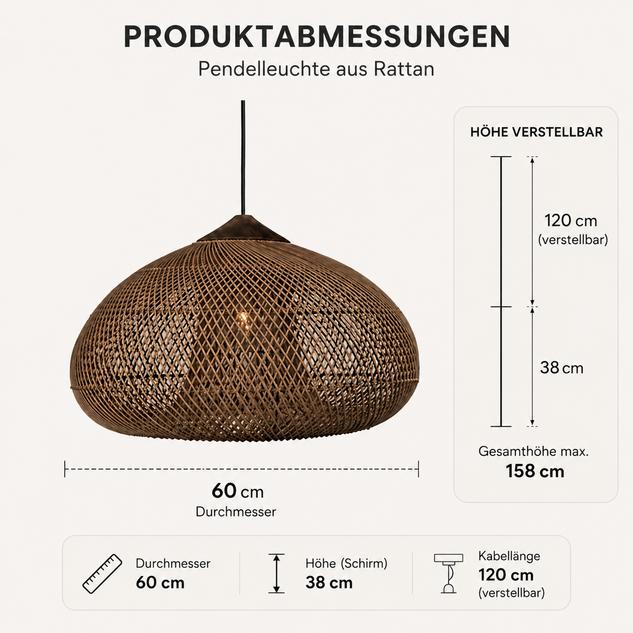 Rattan Pendant Light | Handwoven Boho, E27 Natural Fibre