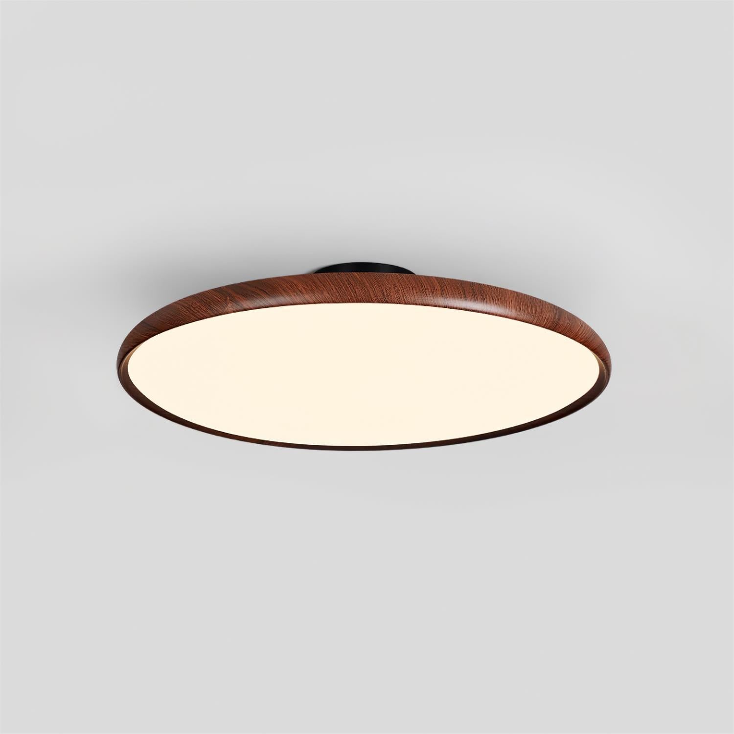Round Flush Ceiling Light | Wood-Look Frame, Warm White LED