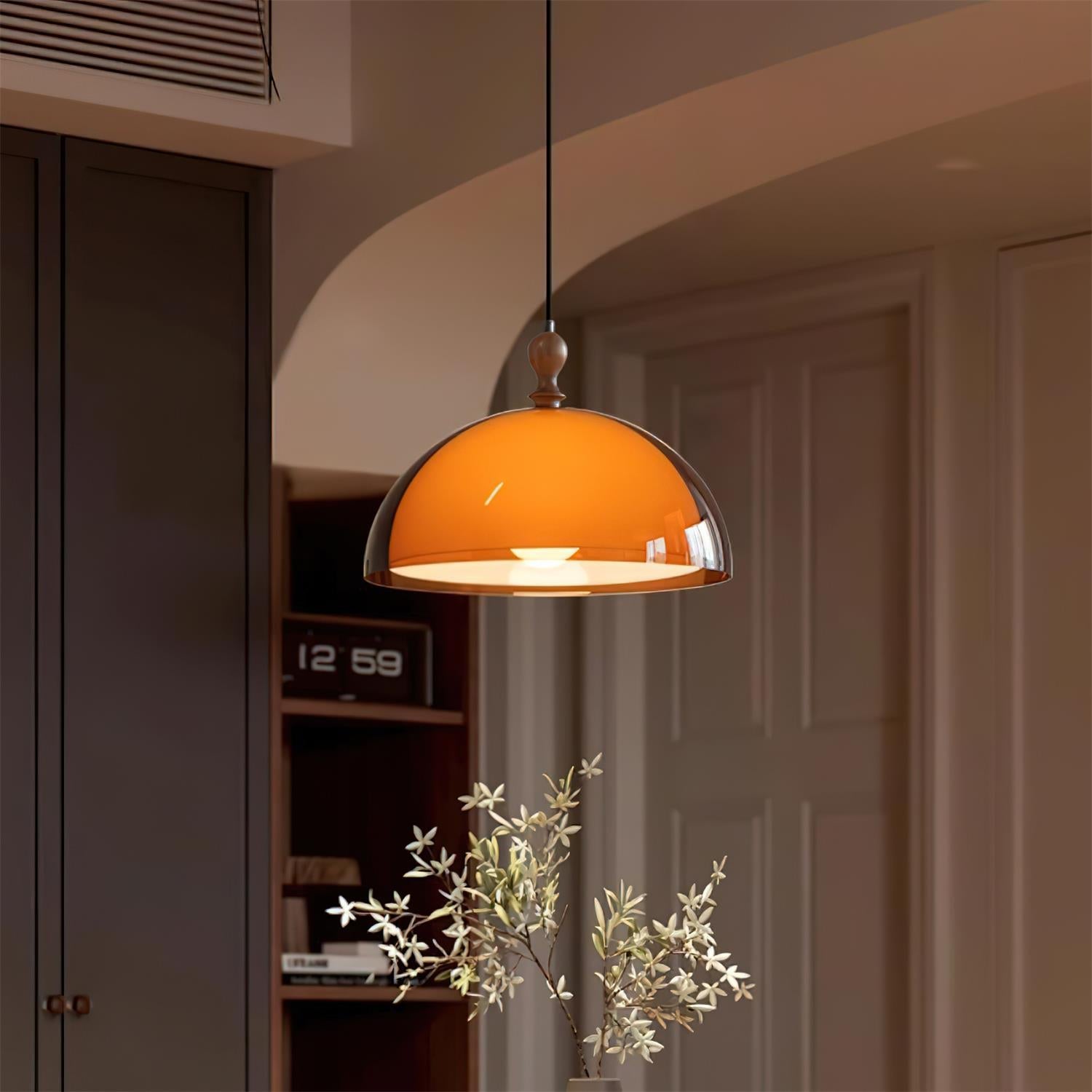 Walnut Wood Dome Pendant Light | Modern Japandi, E27