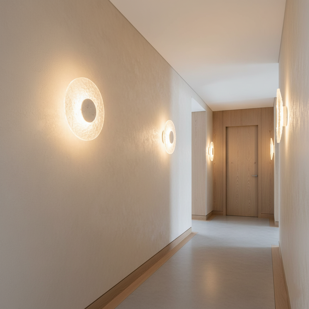 Travertine Wall Lamp | Acrylic Shade, Minimalist Round Design