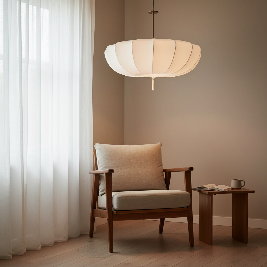 Fabric Pendant Light | Wabi-Sabi Cream, E27 Adjustable Height