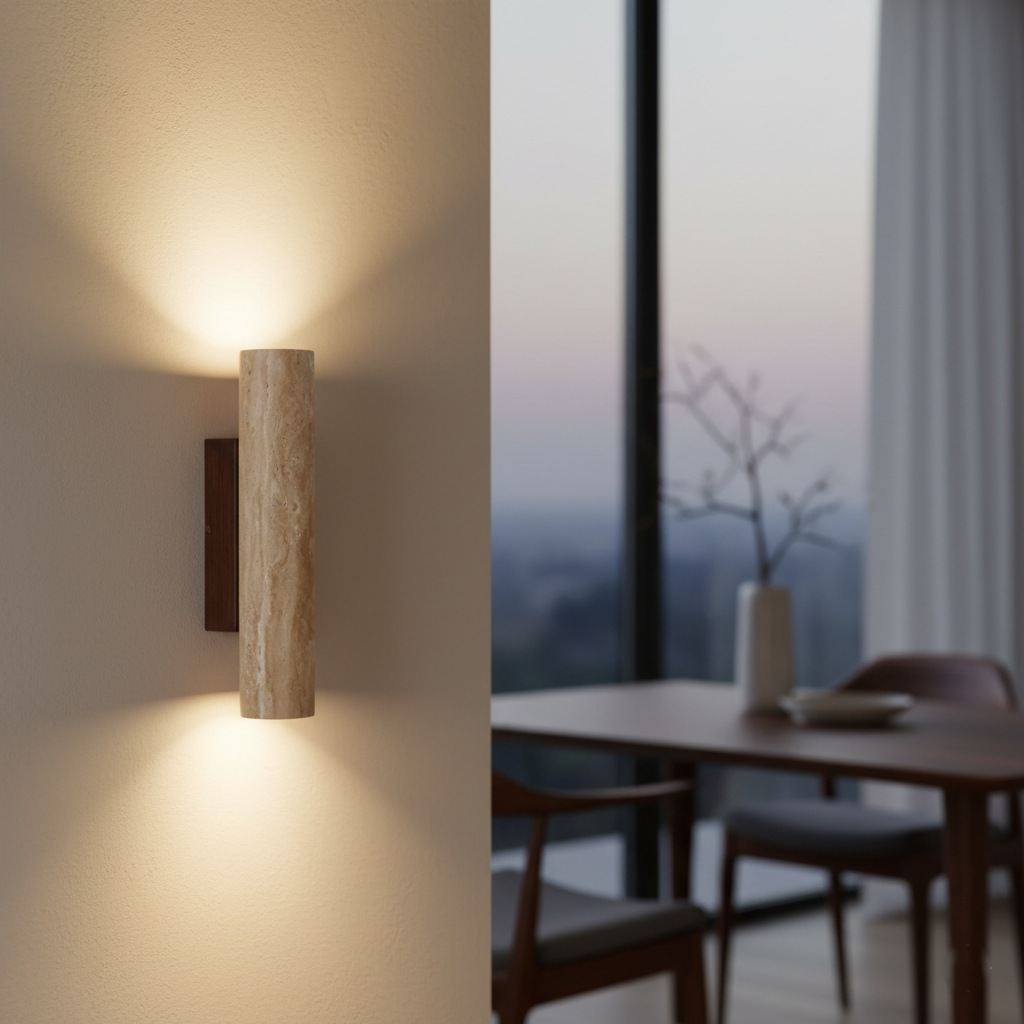Travertine Tube Wall Sconce | Japandi Style, Natural Stone