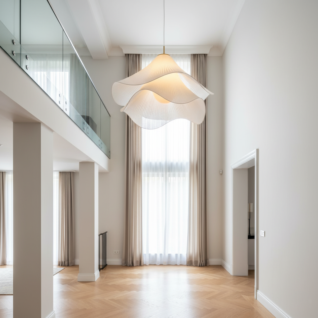 Japandi Fabric Pendant Light | Soft Ambient Glow, Iron Frame