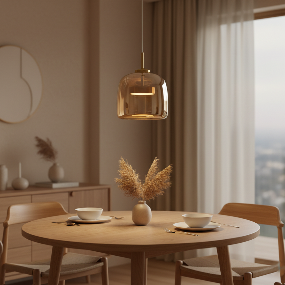 Retro Glass Pendant Light | Hand-Blown Smoke Glass, Switchable CCT