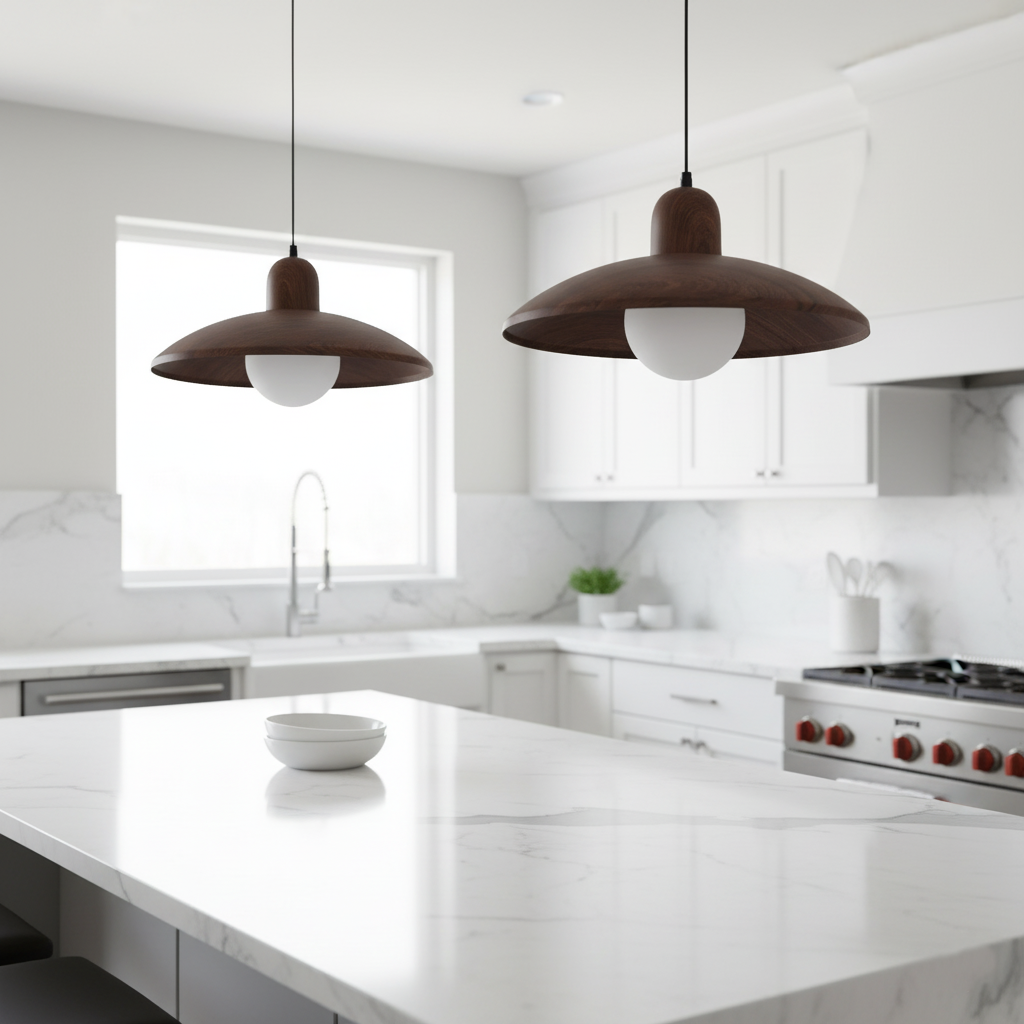 Wabi-Sabi Walnut Pendant Light | Japandi Style, E27 Warm White