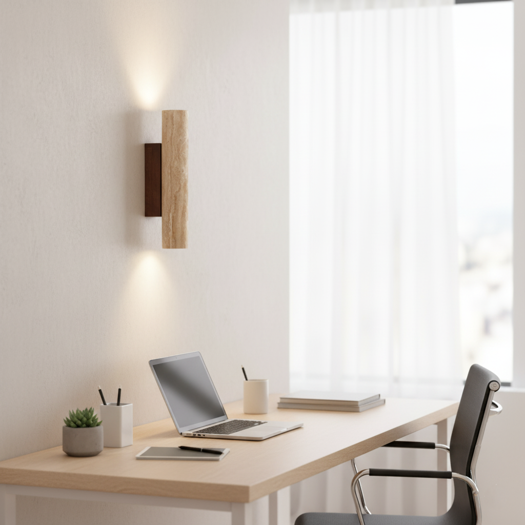 Travertine Tube Wall Sconce | Japandi Style, Natural Stone