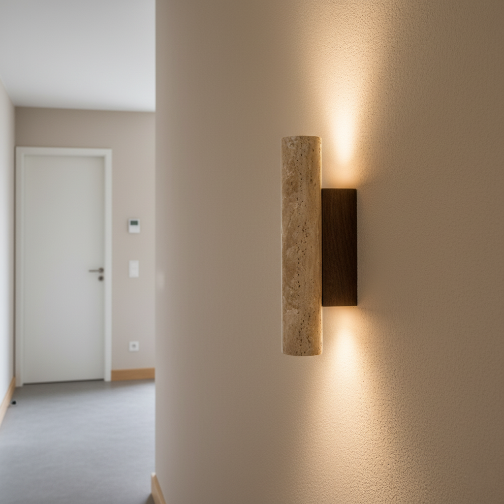 Travertine Tube Wall Sconce | Japandi Style, Natural Stone