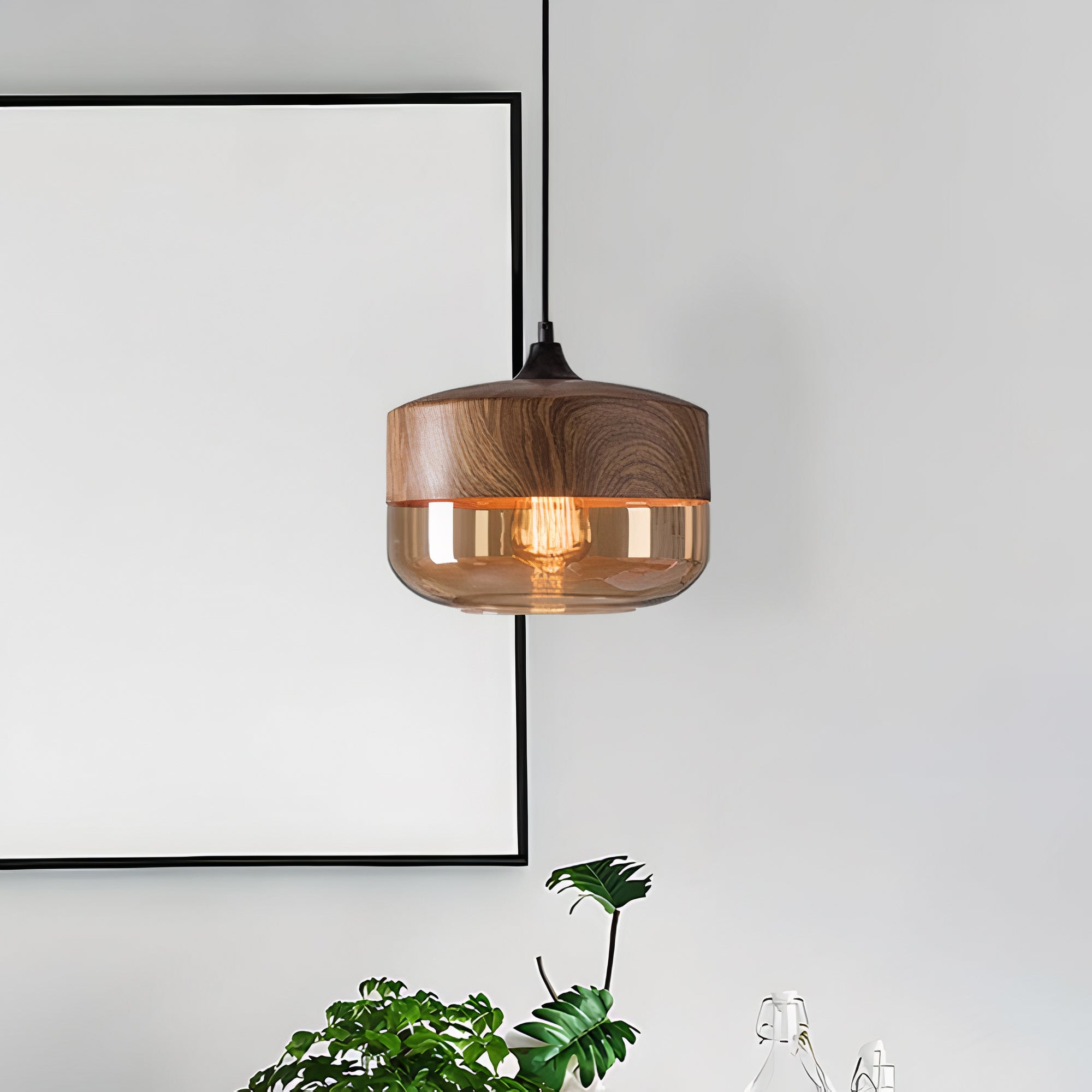 Wood and Coloured Glass Pendant Light | Warm, Modern Design