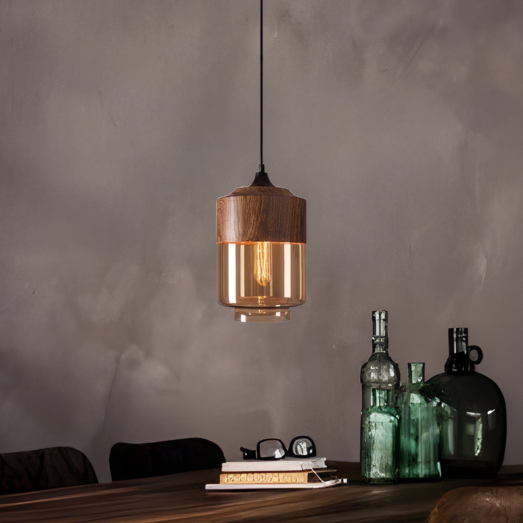 Wood and Coloured Glass Pendant Light | Warm, Modern Design