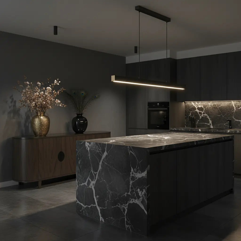 Linear LED Pendant Light | Dimmable Black, Dining Table