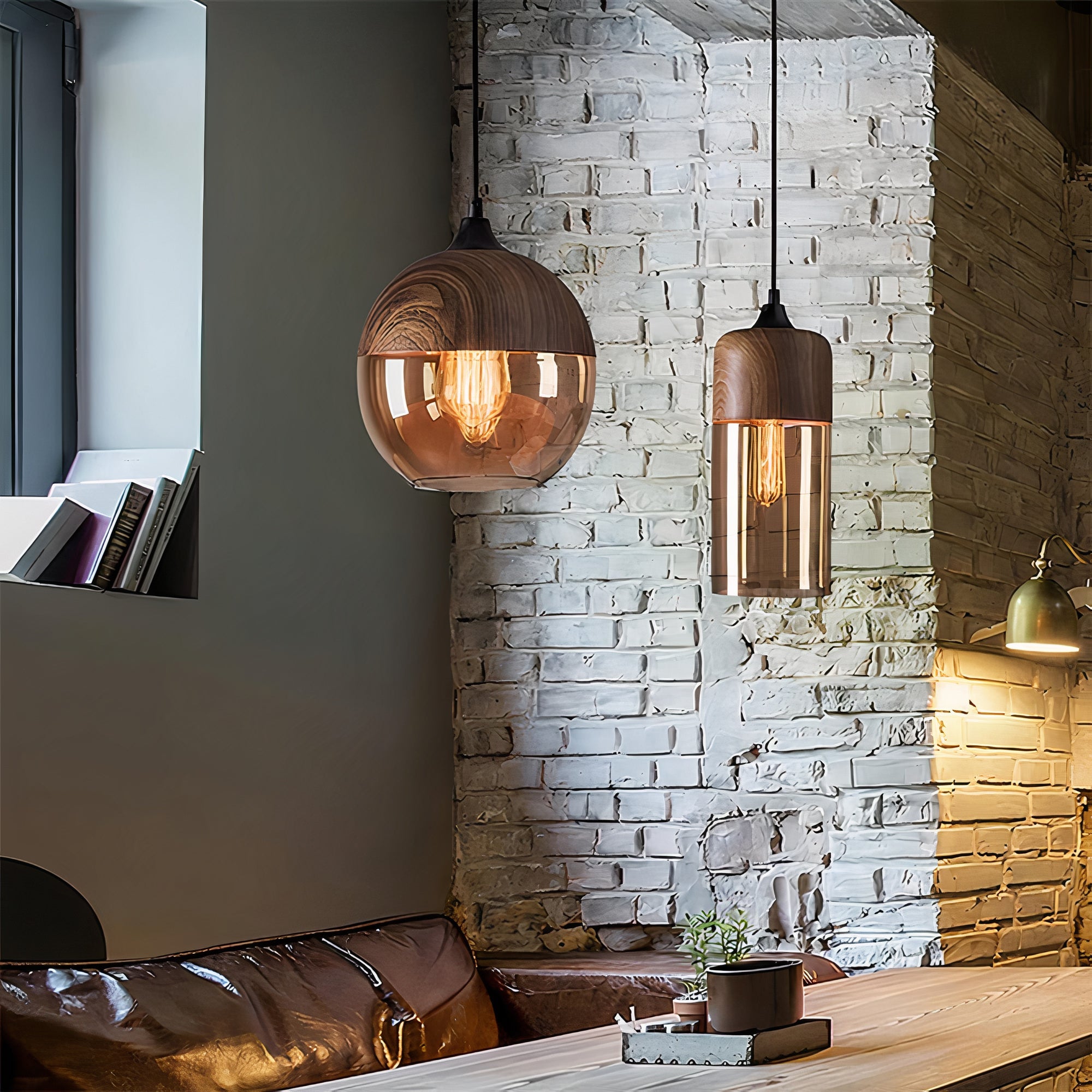 Wood and Coloured Glass Pendant Light | Warm, Modern Design