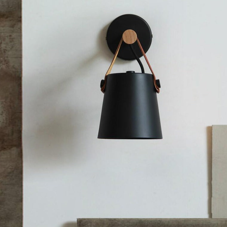 Timber and Leather Wall Lamp | Scandinavian Design, E27