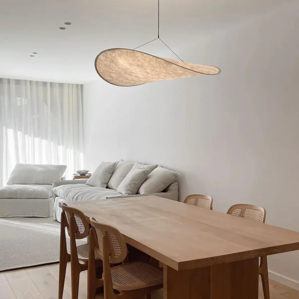 Japandi Silk Pendant Light | Round, Height-Adjustable, E27