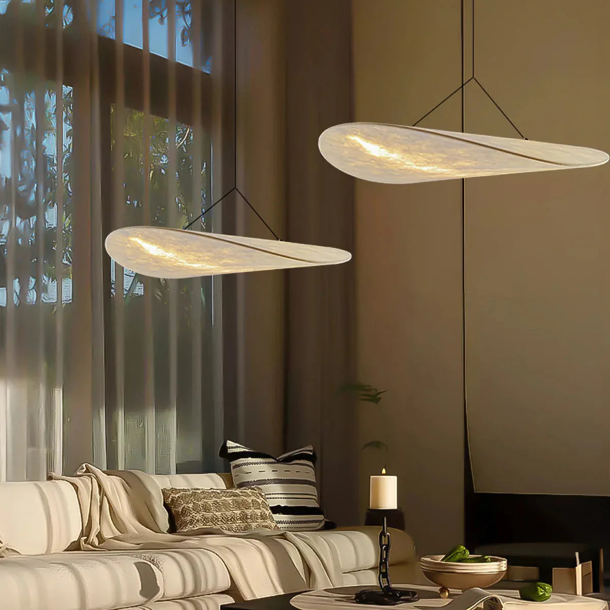 Japandi Silk Pendant Light | Round, Height-Adjustable, E27