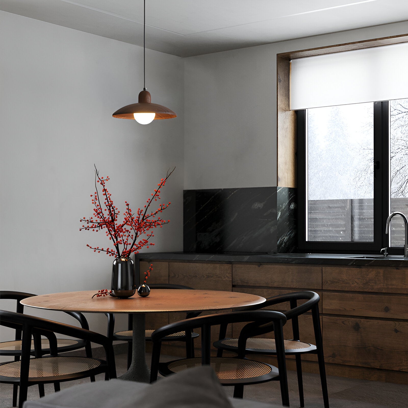 Wabi-Sabi Walnut Pendant Light | Japandi Style, E27 Warm White