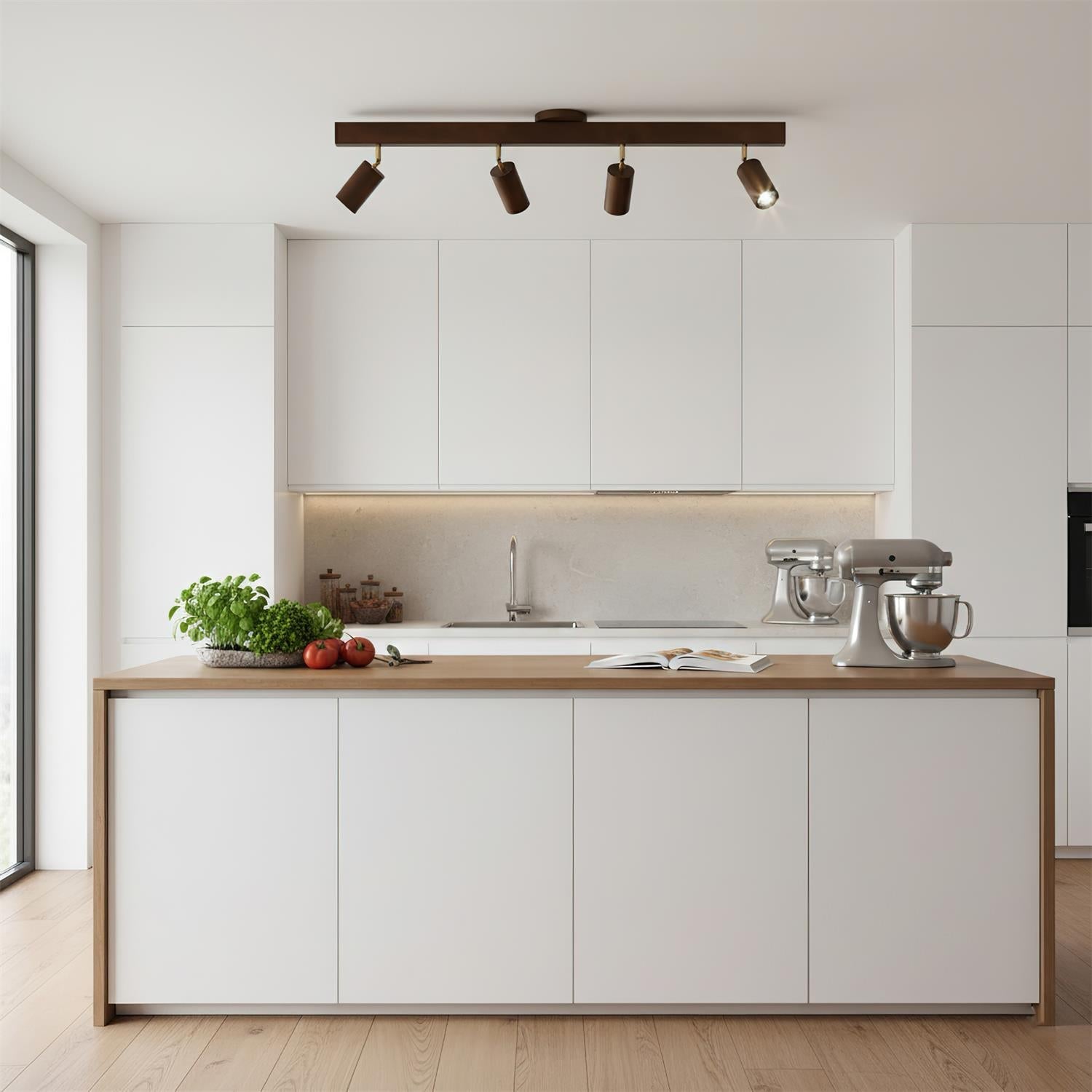 Wood and Gold LED Track Light | Linear Ceiling Spotlight, 3000K