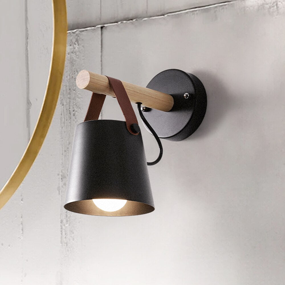 Timber and Leather Wall Lamp | Scandinavian Design, E27